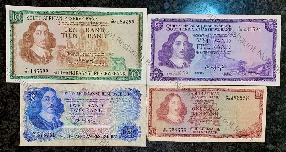 Complete Set Tw De Jongh R10 to R1 - Springbuck & Van Riebeeck wtm 1967-1975 (1 bid takes all)