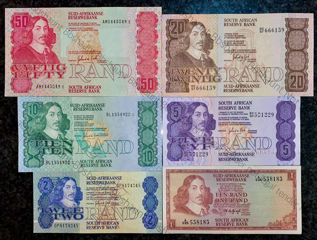 Complete Set GPC De Kock & decimals R50 TO R2 - 1980s (R1 de Jongh 1967) (1 bid takes all)