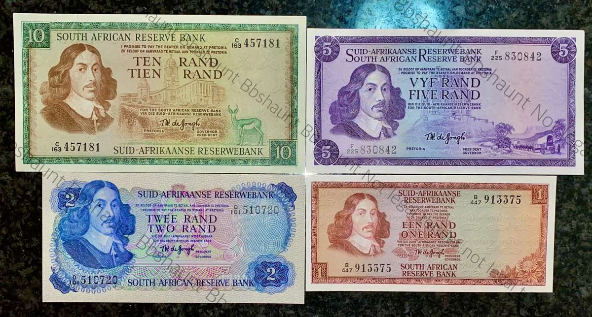 COMPLETE SET OF TW DE JONGH & DECIMALS R10 TO R1 -- UNC-AUNC -- MOSTLY SPRINGBUCK WTM 1967-1974