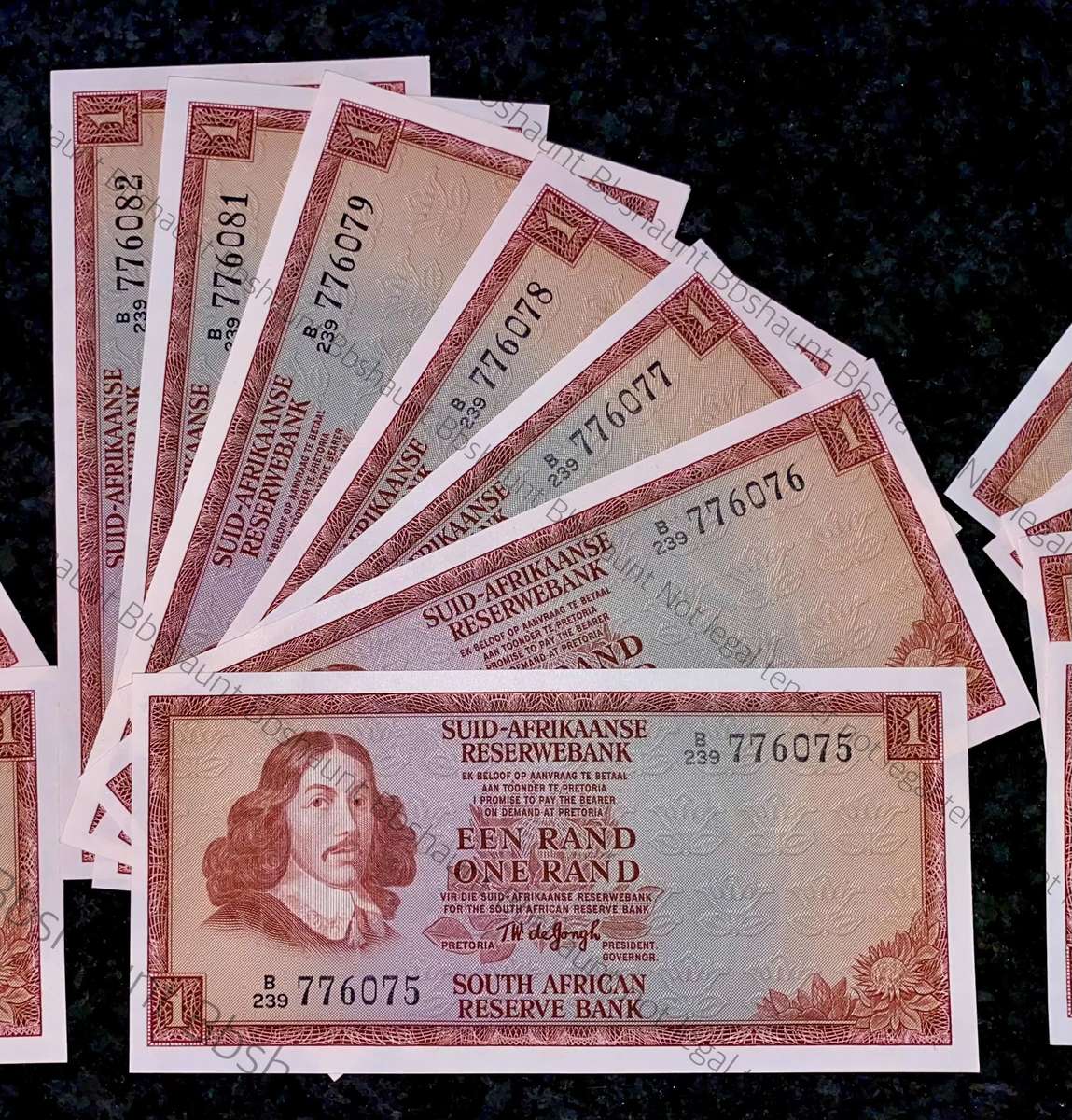 TW De Jongh. R1 in sequence 3 Runs B 239 /776067-087 unc-aunc 2nd issue 1973 (1 bid takes all)