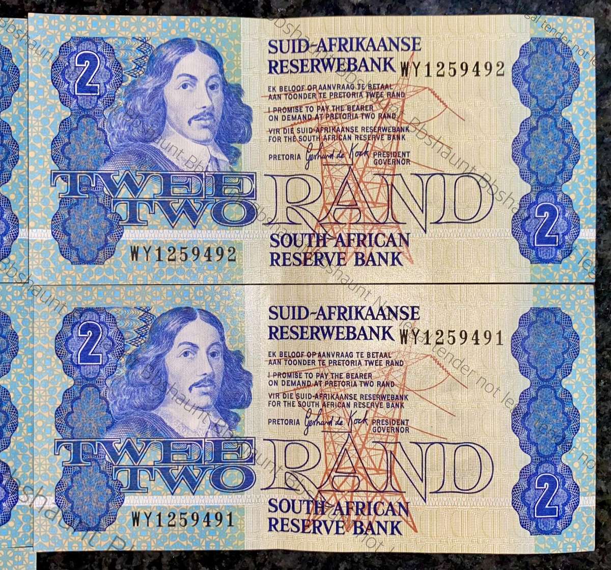 Replacement Note. GPC De Kock R2 in seq WY1259496-491- 3rd issue 1990 (1 bid takes all)