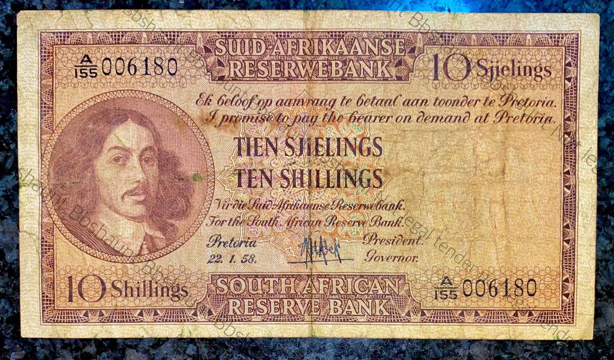 Mh De Kock. 10 shillings 22-1-1958 -- A155 /006180