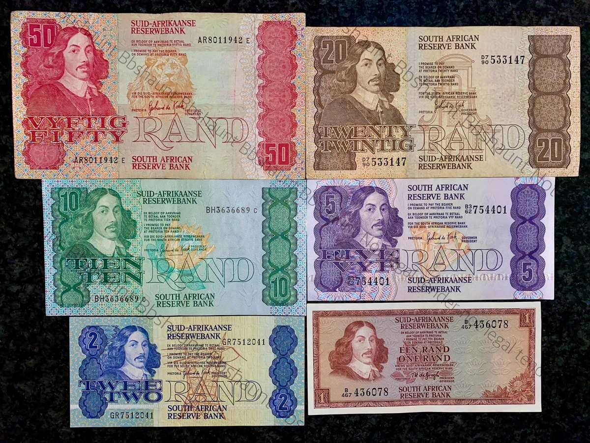 Complete Set GPC De Kock & decimals R50 TO R2 - 1980s (R1 de Jongh 1975) (1 bid takes all)
