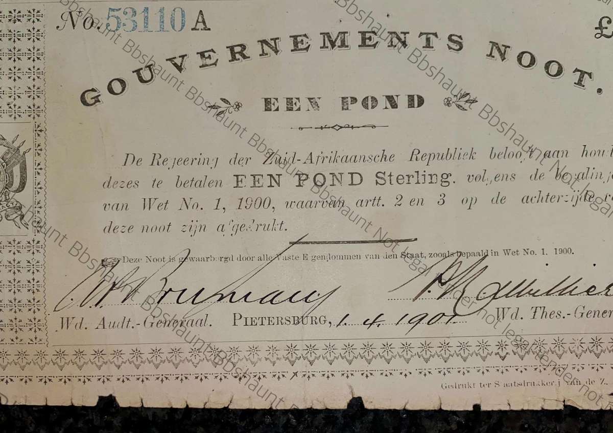 Z.A.R Pietersburg 1 pound Governments Noot 01-04-1901 No 53110A
