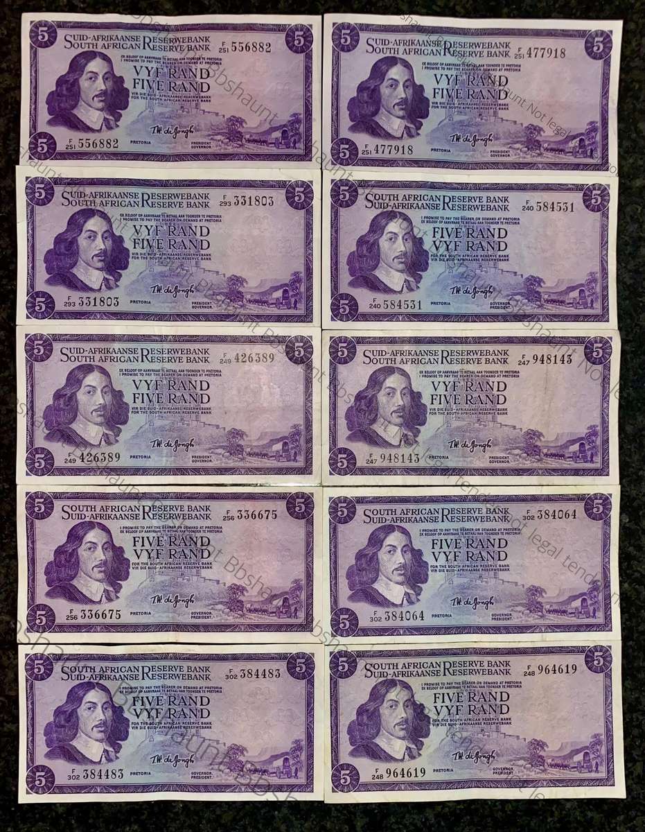 Tw De Jongh. R5 Van Riebeeck wtm 3rd issue 1975 (bid per note)