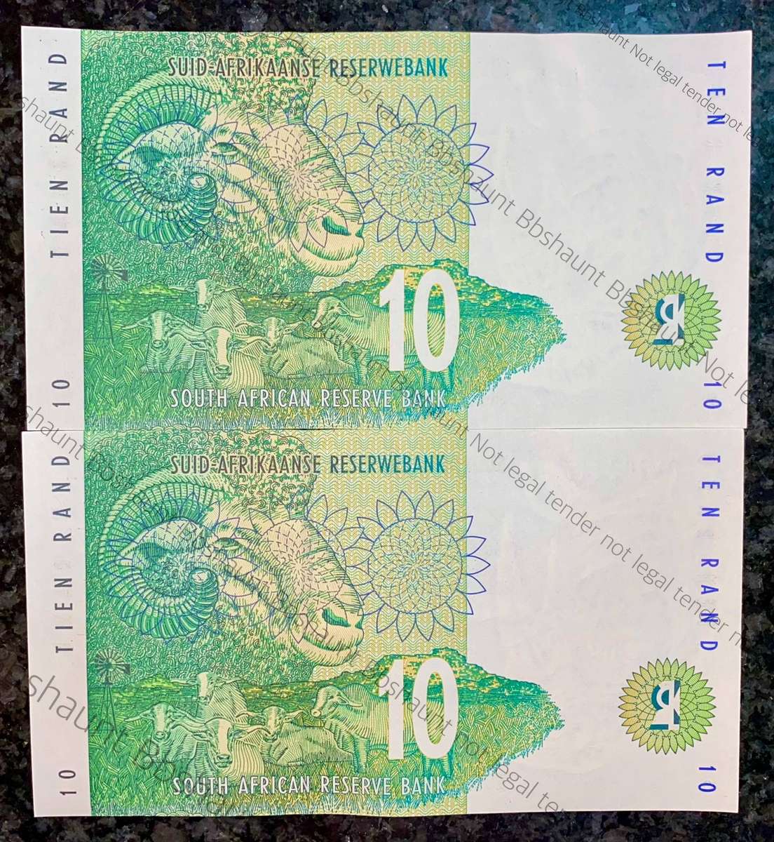 CL Stals. R10 -- in sequence DS2022422-421 Rhino wtm 2nd issue 1993 unc-aunc (1 bid takes all)