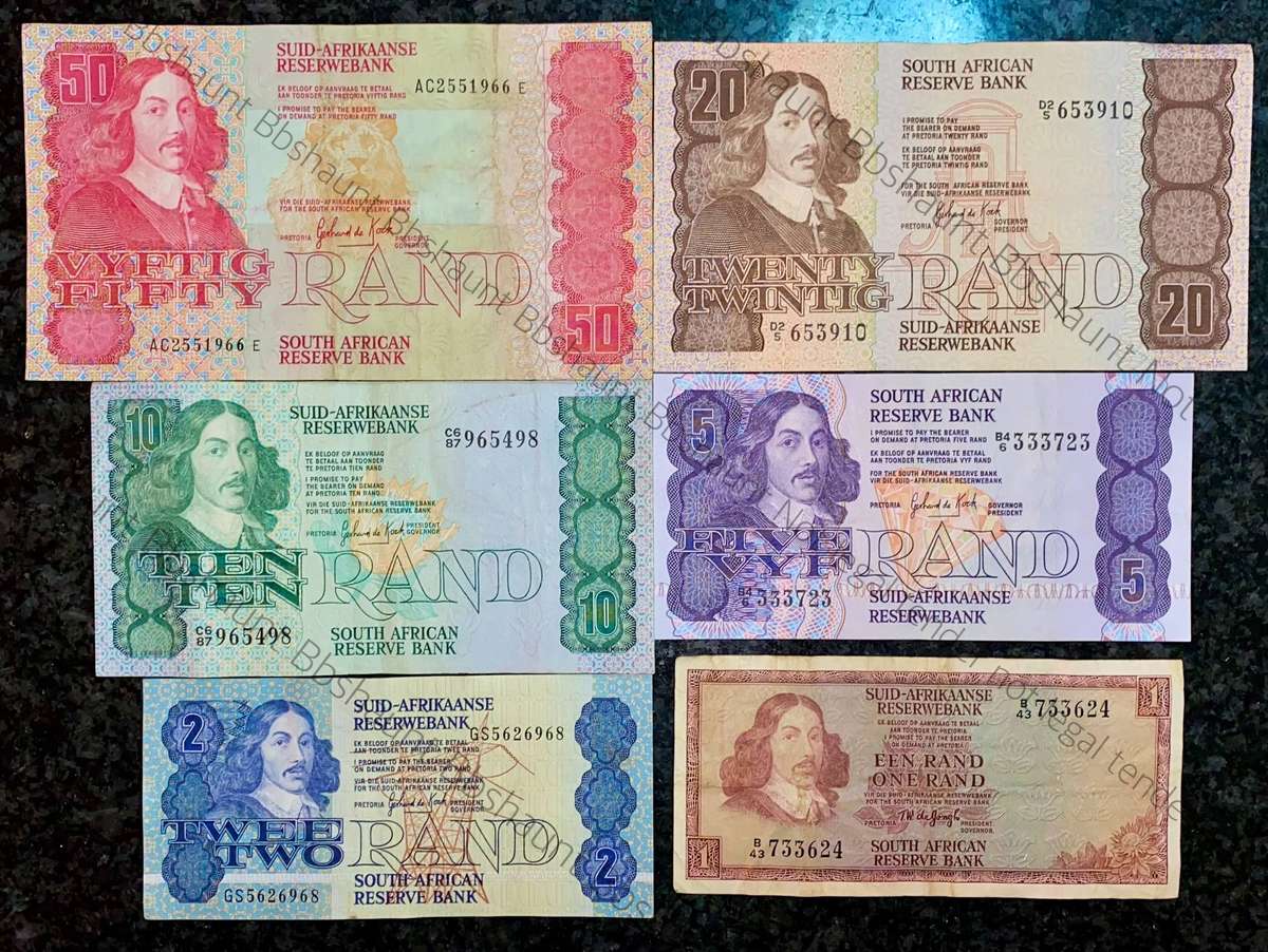 Complete Set GPC De Kock & decimals R50 TO R2 - 1980s (R1 de Jongh 1973) (1 bid takes all)