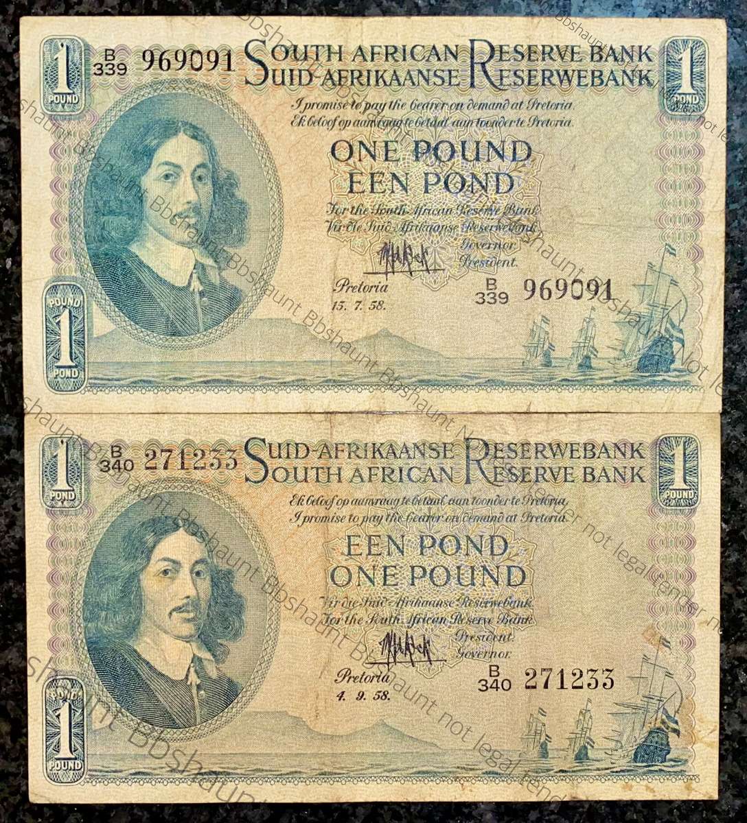 MH DE KOCK 1 POUND - B340 & B339 - THIRD ISSUE 1958(1 BID TAKES ALL)