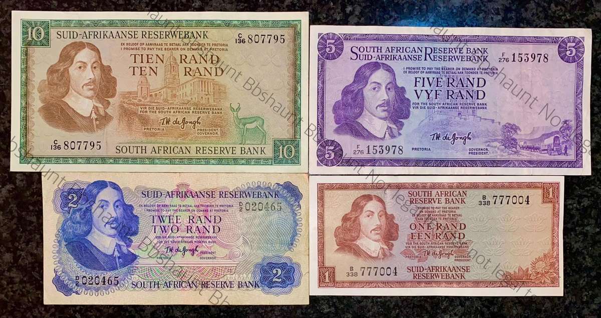 Complete Set Tw De Jongh R10 to R1 - Springbuck & Van Riebeeck wtm 1967-1976(1 bid takes all)
