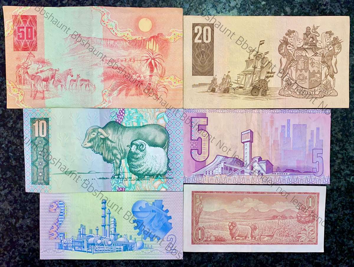 COMPLETE SET OF GPC DE KOCK & DECIMALS R50 TO R2 -- 1980s (R1 TW DE JONGH 1975)- (1 BID TAKES ALL)