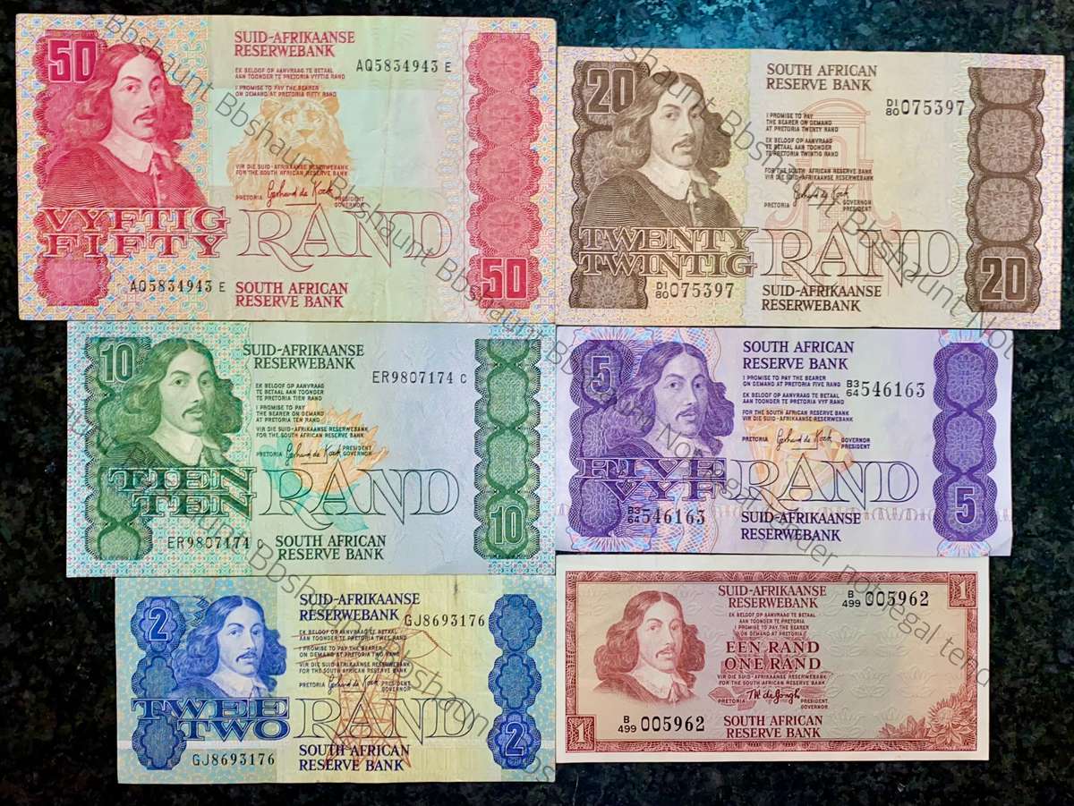 COMPLETE SET OF GPC DE KOCK & DECIMALS R50 TO R2 - 1980s (R1 TW DE JONGH 1975)- (1 BID TAKES ALL)
