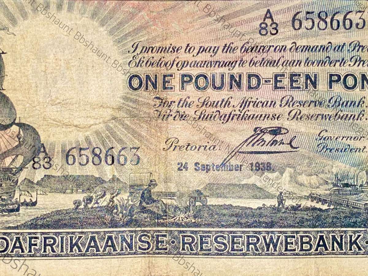 J POSTMUS 1 POUND 24TH SEPTEMBER 1938 ENG/AFR A83 FIRST ISSUE