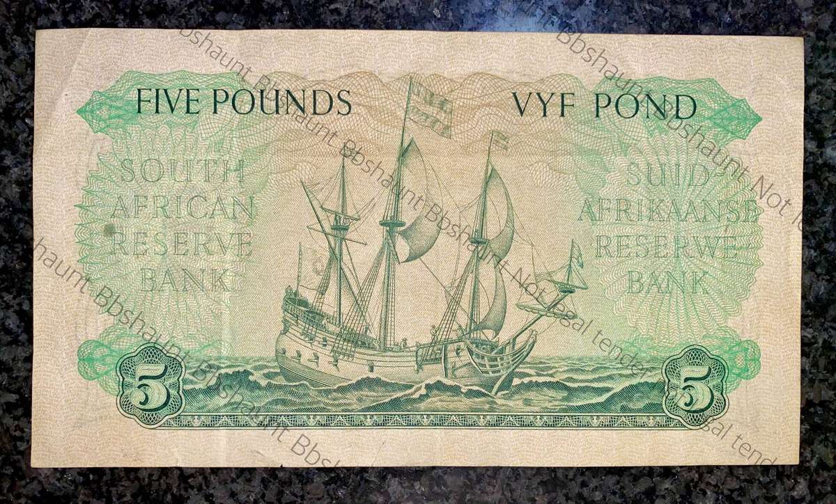 MH De Kock. 5 pound 19-6-1957 Pretoria C59 Good Condition
