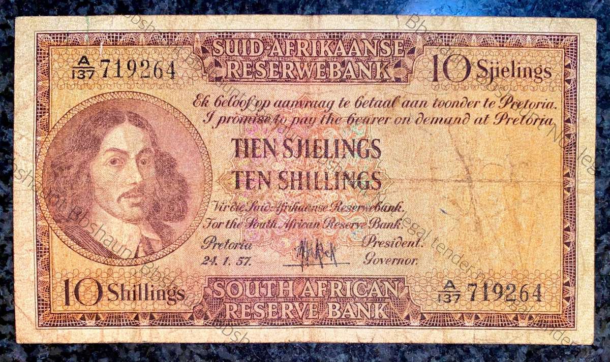Mh De Kock. 10 shillings 24-1-1957 -- A137