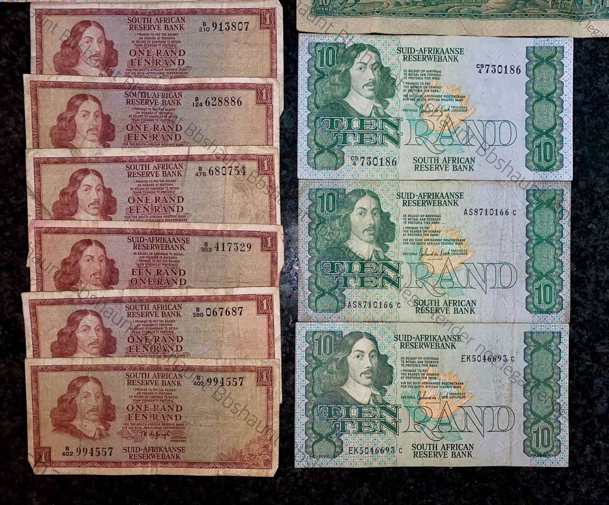 South Africa Banknotes lot - R50 - R10 & R1 (1 bid takes all))
