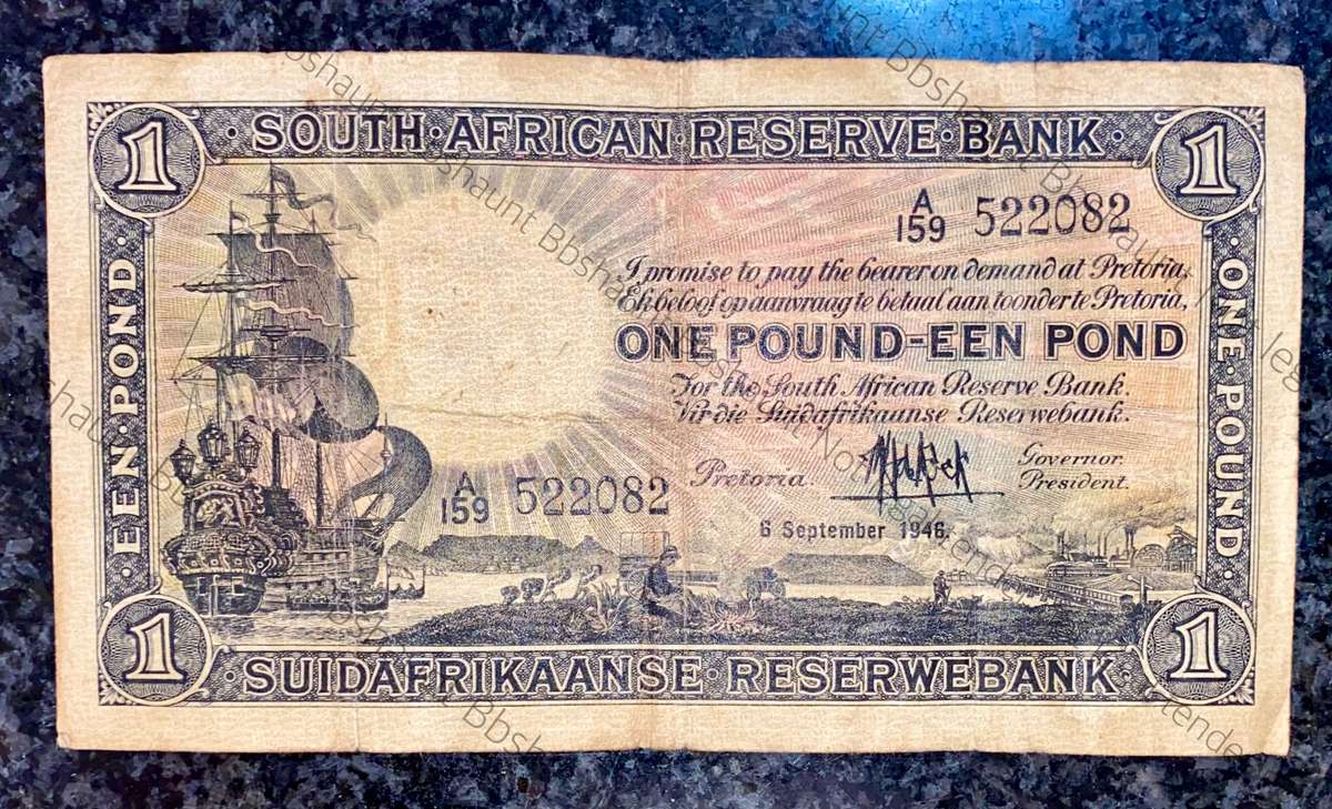 M.H De Kock 1 pound 6th September 1946 - A159