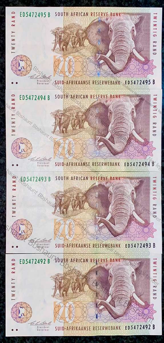 CL Stals. R20 -- in sequence ED5472495-492 Elephant wtm 2nd issue 1993 aunc (1 bid takes all)