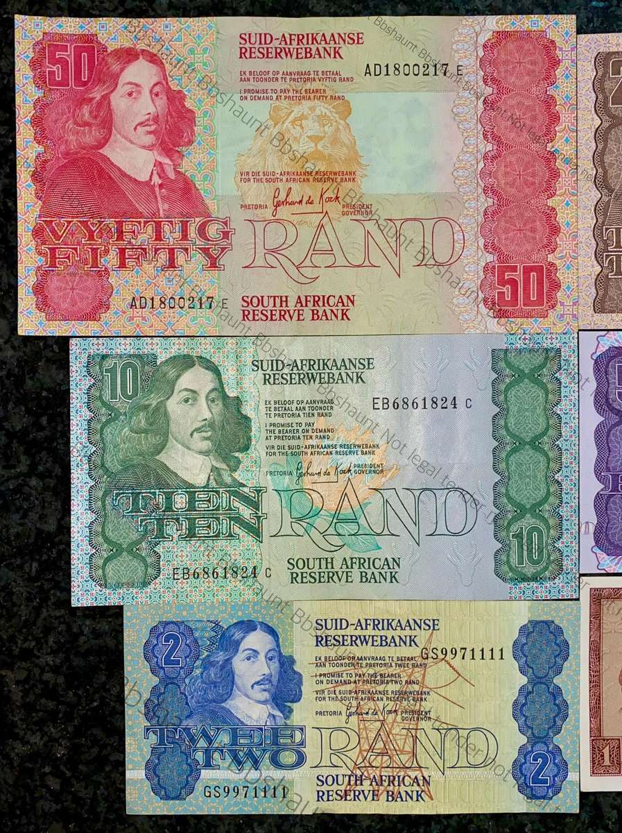 Complete Set GPC De Kock & decimals R50 TO R2 - 1980s (R1 de Jongh 1975) (1 bid takes all)