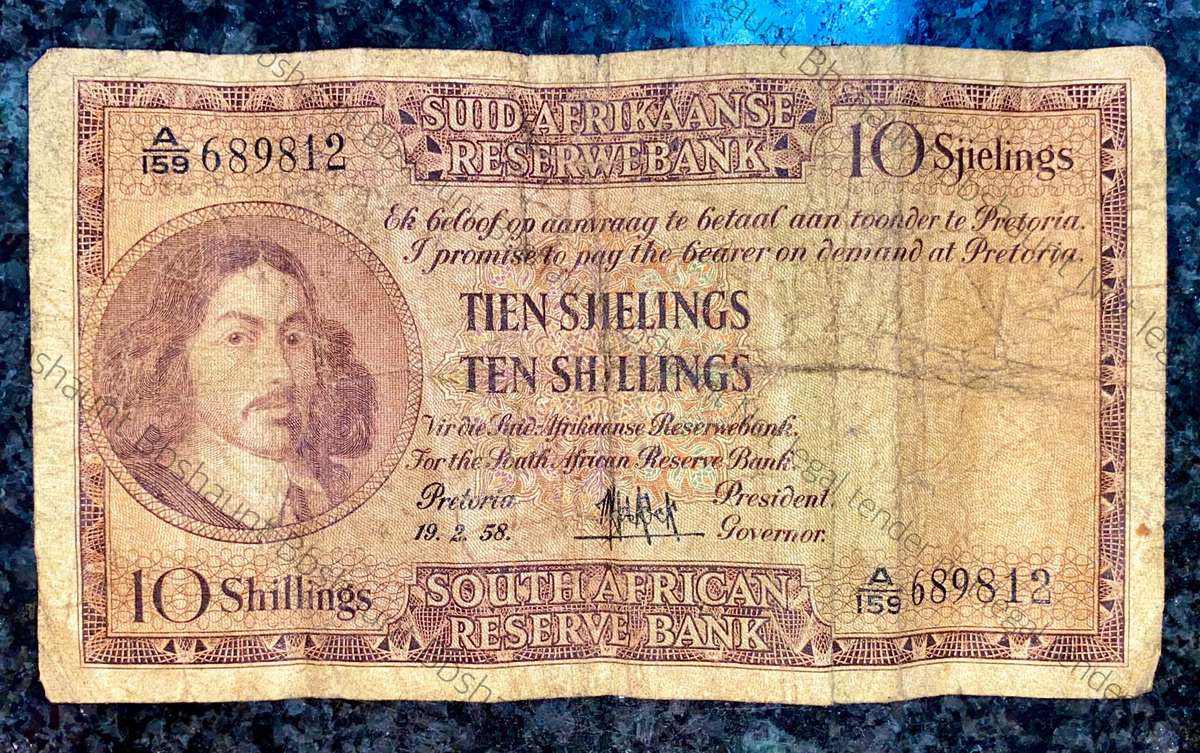 MH DE KOCK 10 SHILLINGS 1958 THIRD ISSUE