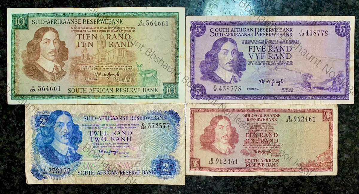 COMPLETE SET OF TW DE JONGH & DECIMALS R10 TO R1 - MOSTLY SPRINGBUCK WTM 1967-1975( 1 BID TAKES ALL)