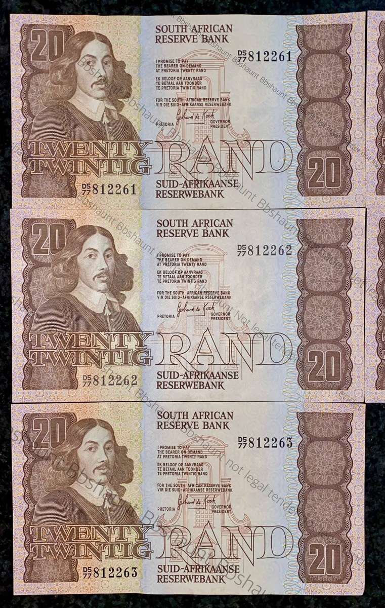 GPC De Kock. R20 in sequence D5 77/812265-261 UNC-AUNC 3rd issue 1984 (bid per note)