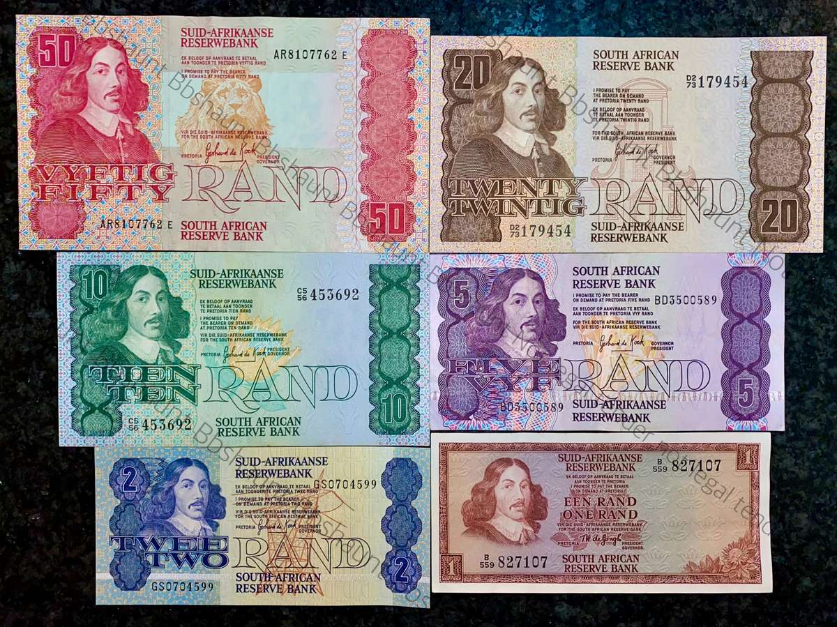 COMPLETE SET OF GPC DE KOCK & DECIMALS R50 TO R2 GOOD CONDITION 1980s(R1 TW DE JONGH (1 BID TAKES AL