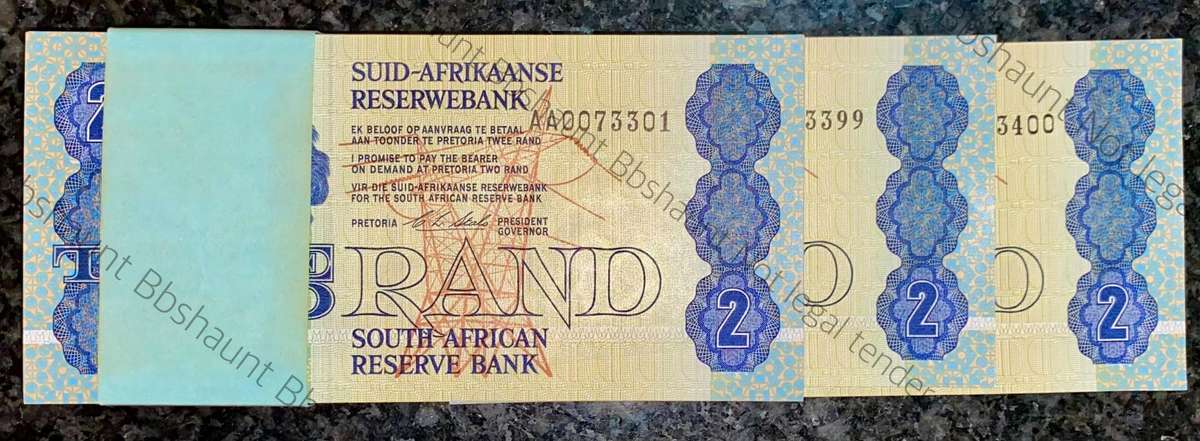 CL Stals Full Pack R2 in sequence AA0073301-400 UNC 1st issue 1990 as from SA Bank with bank band