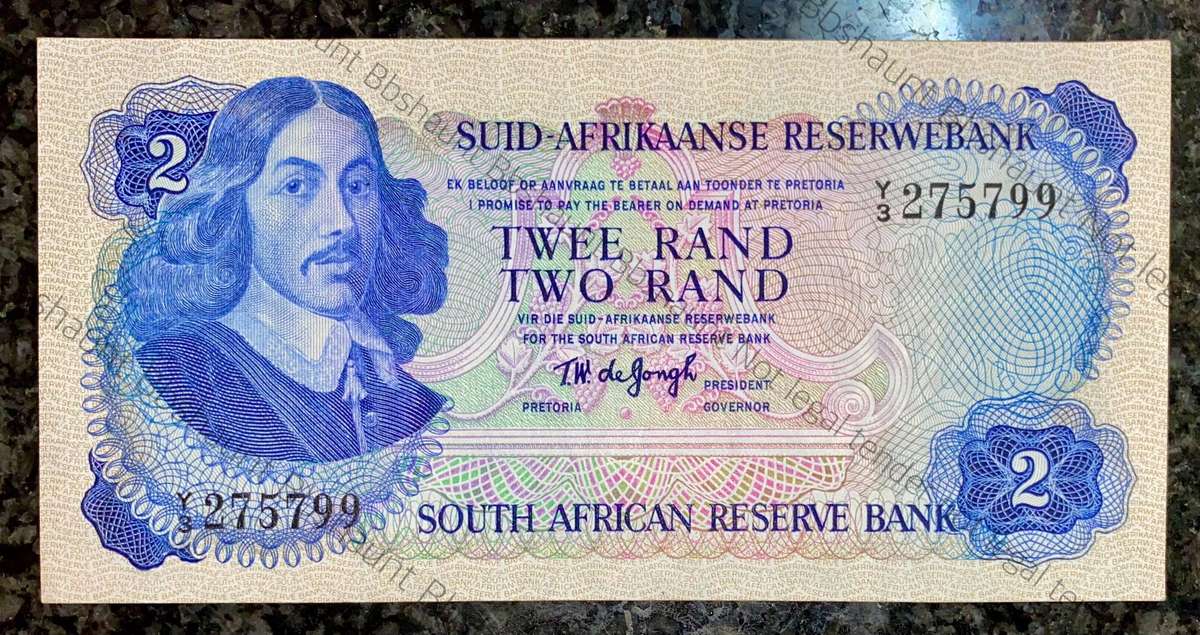 Replacement Note. TW De Jongh R2 -- Y3 /275799 Springbuck wtm -- Unc 2nd issue 1974