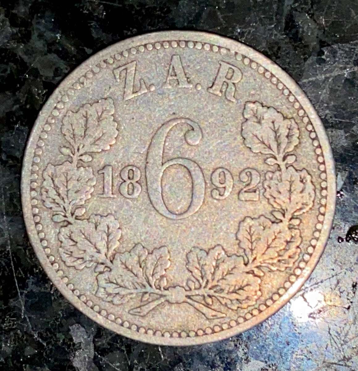ZAR 1892 -- 6 pence -- sterling silver