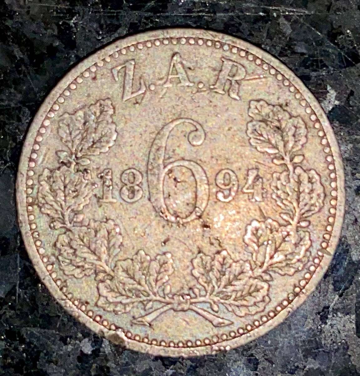 ZAR 1894 -- 6 pence -- sterling silver