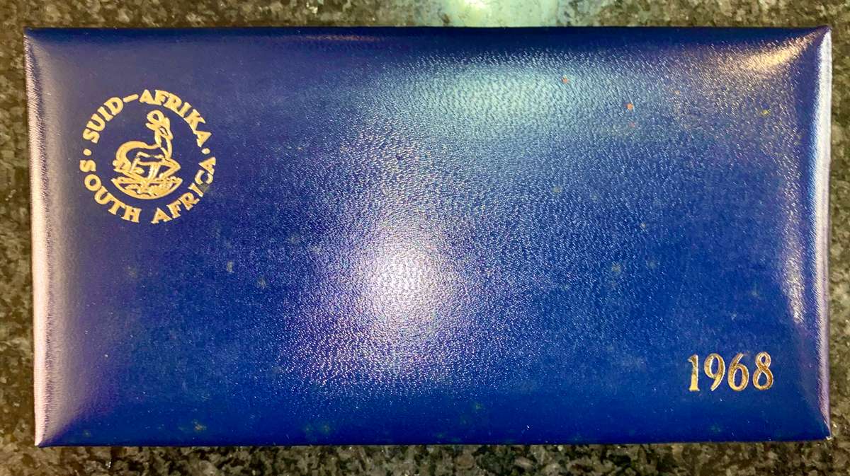 SOUTH AFRICA PROOF SET SILVER R1 TO 1 CENT -- 1968 ENGLISH -- IN BLUE SA MINT BOX