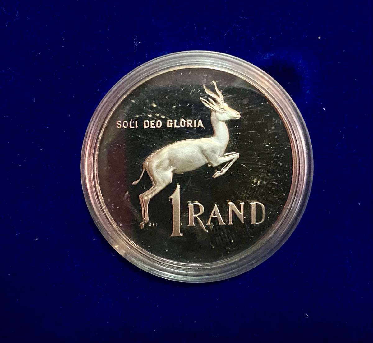 SOUTH AFRICA SILVER PROOF R1 --1990-- COAT OF ARMS - IN SA MINT BOX