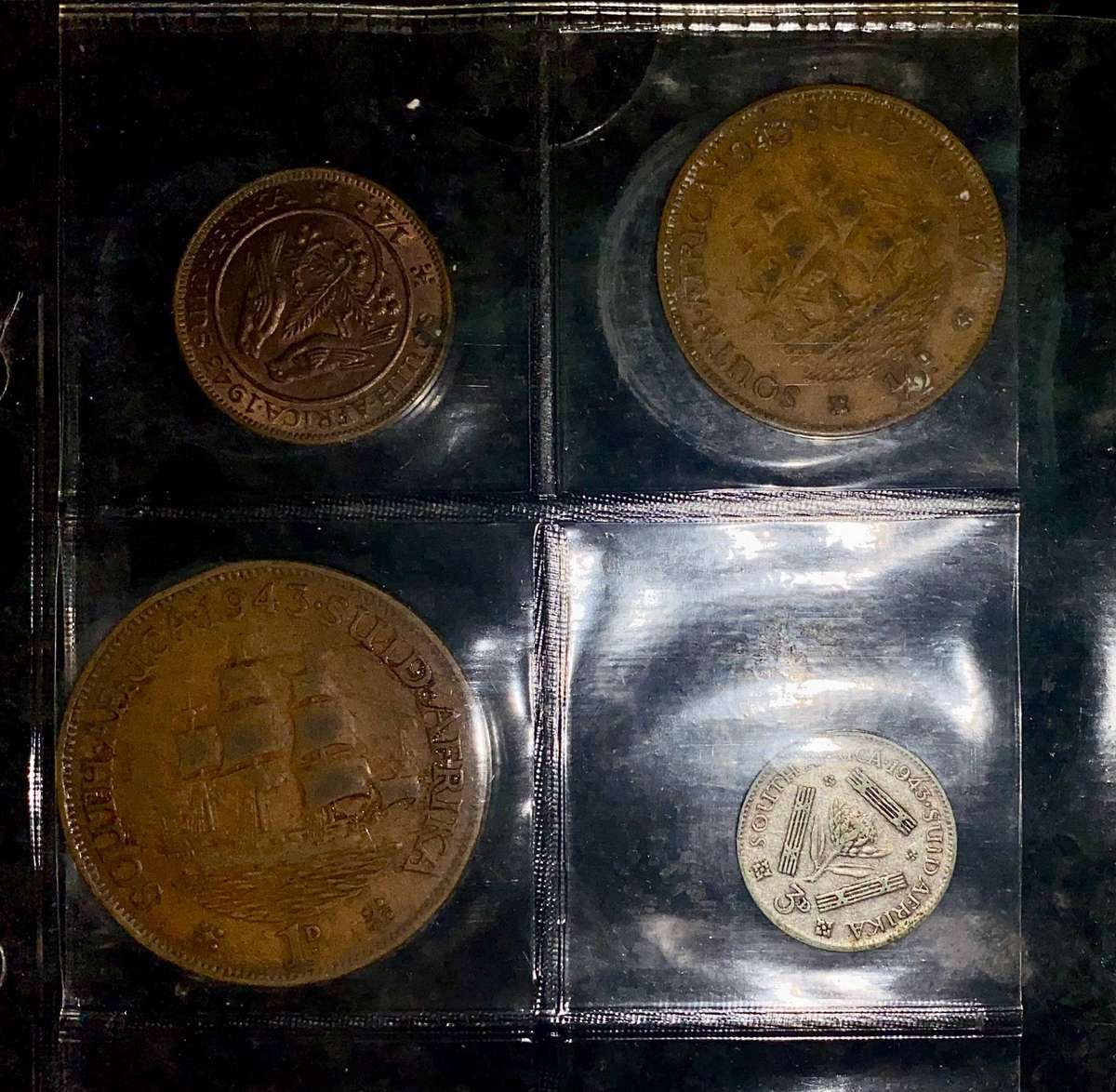 Complete Set 1943 -- Silver 2 1/2 shillings to 1/4 penny in folder + info card