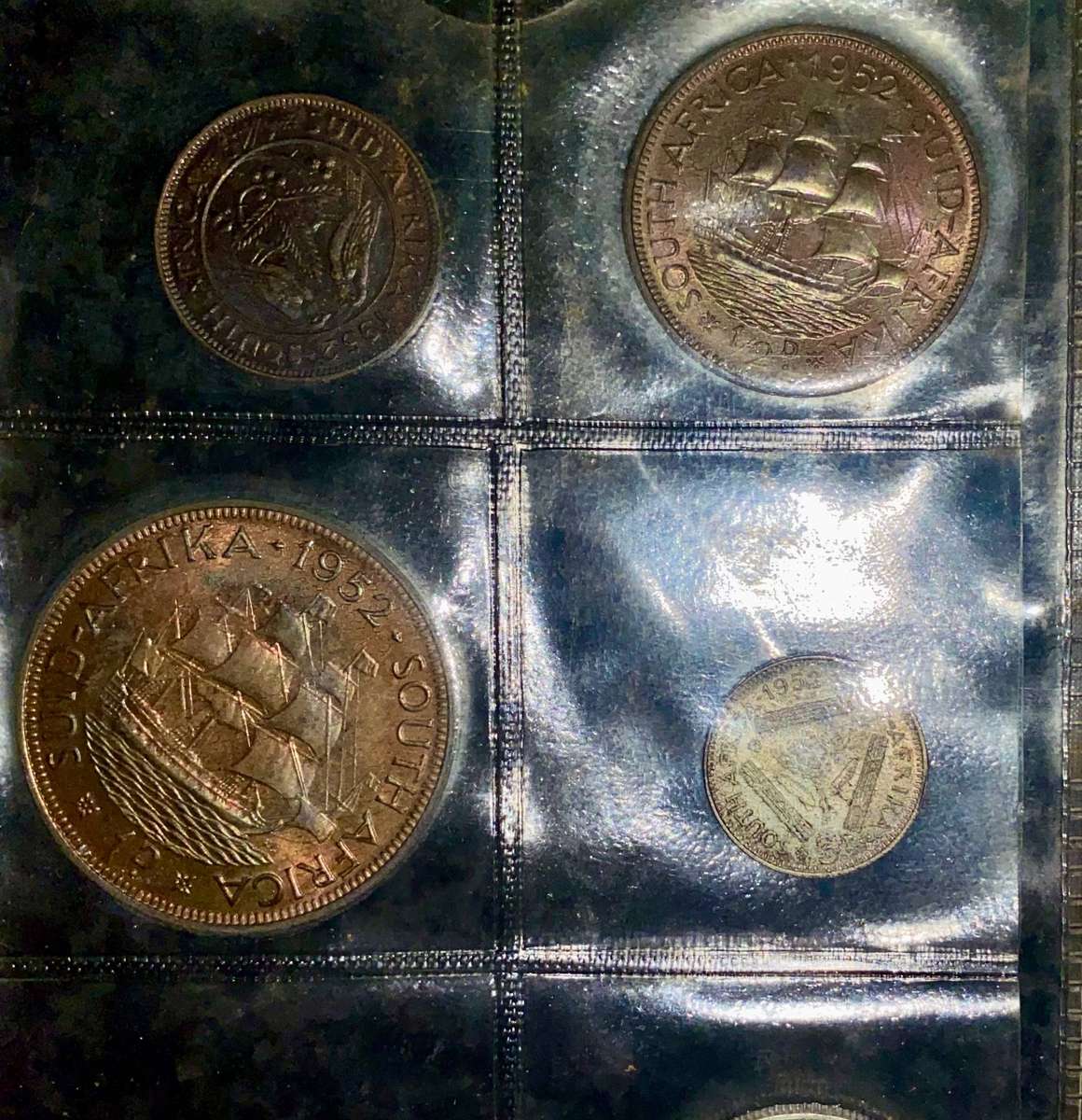 Complete Set 1952 -- Silver 5 shillings to 1/4 penny in folder + info card