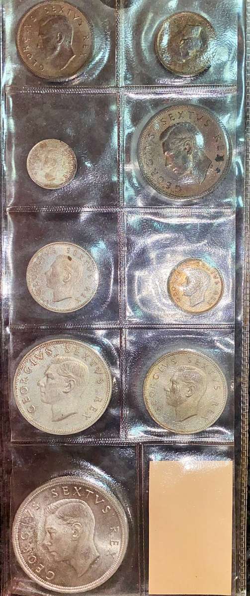 Complete Set 1952 -- Silver 5 shillings to 1/4 penny in folder + info card