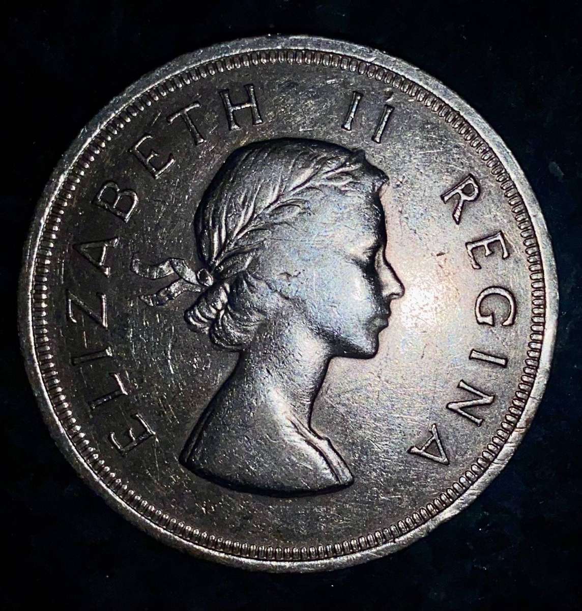 SA Union silver 5 shillings 1956 lovely gold toning good condition