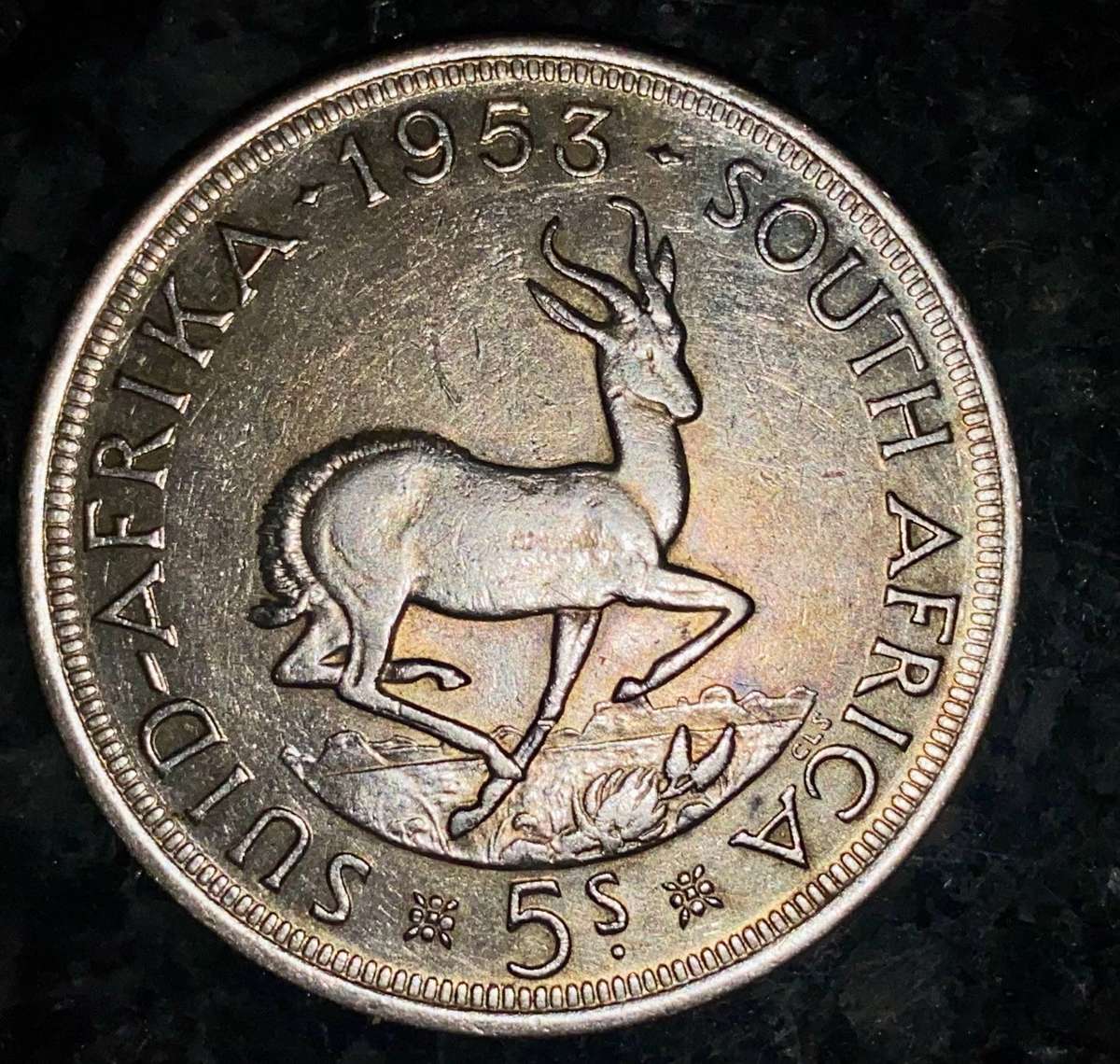 SA Union silver 5 shillings 1953 nice toning