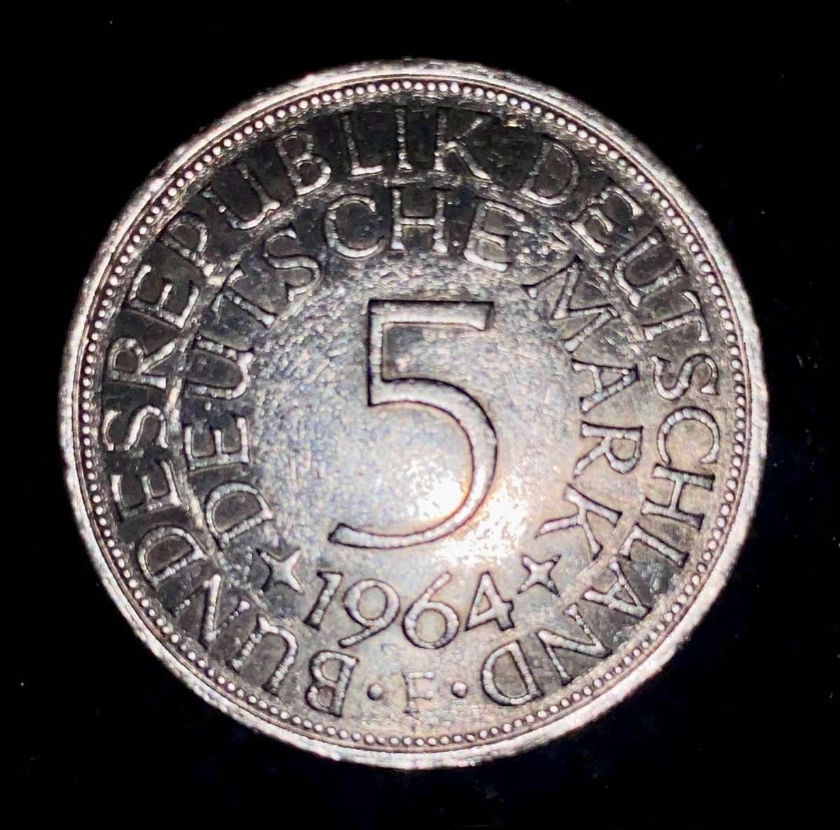 Germany. Silver 5 Mark 1964 F Stuttgart mint