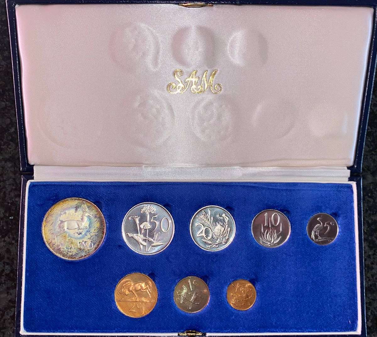 South Africa Proof set Silver R1 to 1/2 cent 1978 Blue SA Mint box