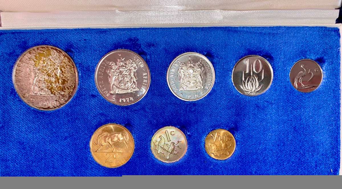 South Africa Proof set Silver R1 to 1/2 cent 1978 Blue SA Mint box