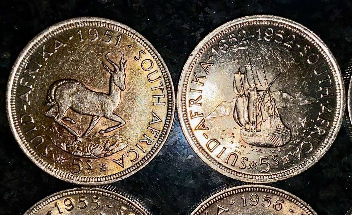 SA Union Silver Set 5 shilling 1951 - 1952 - 1953 - 1955 - 1956 - 1957 - 58 - 1960 - good condition