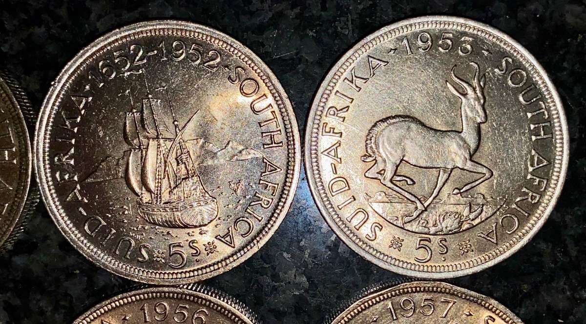 SA Union Silver Set 5 shilling 1951 - 1952 - 1953 - 1955 - 1956 - 1957 - 58 - 1960 - good condition