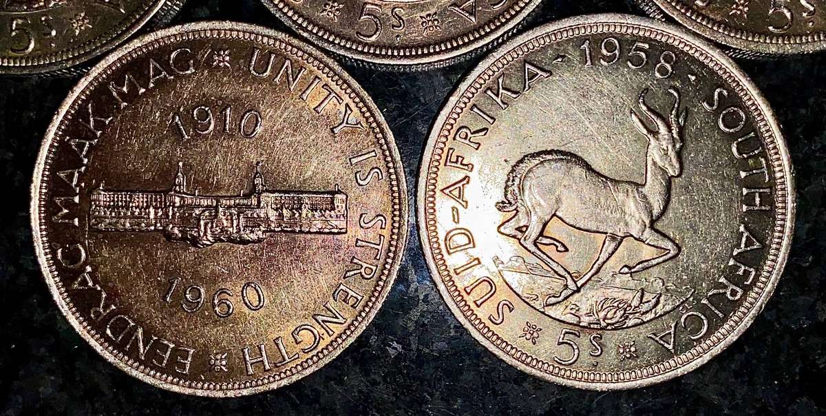 SA Union Silver Set 5 shilling 1951 - 1952 - 1953 - 1955 - 1956 - 1957 - 58 - 1960 - good condition