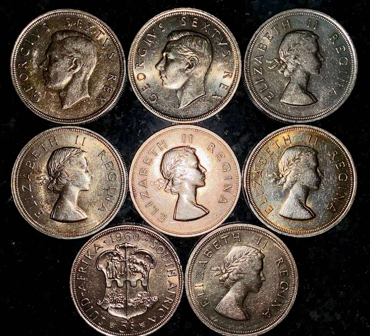 SA Union Silver Set 5 shilling 1951 - 1952 - 1953 - 1955 - 1956 - 1957 - 58 - 1960 - good condition