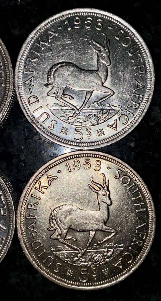 SA Union Silver Set 5 shillings 1951 - 1952 - 1953 - 1956 - 1957 - 1958 - good condition