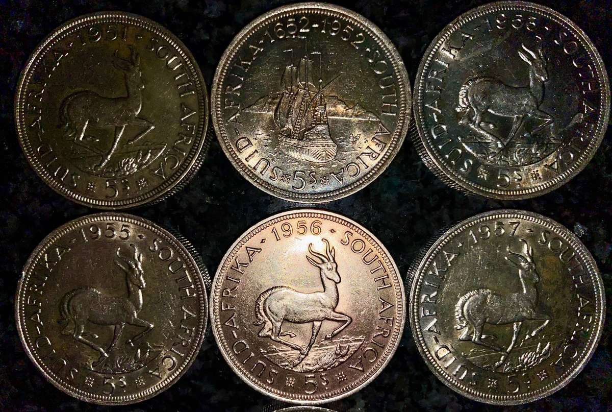SA Union Silver Set 5 shillings 1951 - 1952 - 1953 - 1955 - 1956 - 1957 - 1958 - good condition