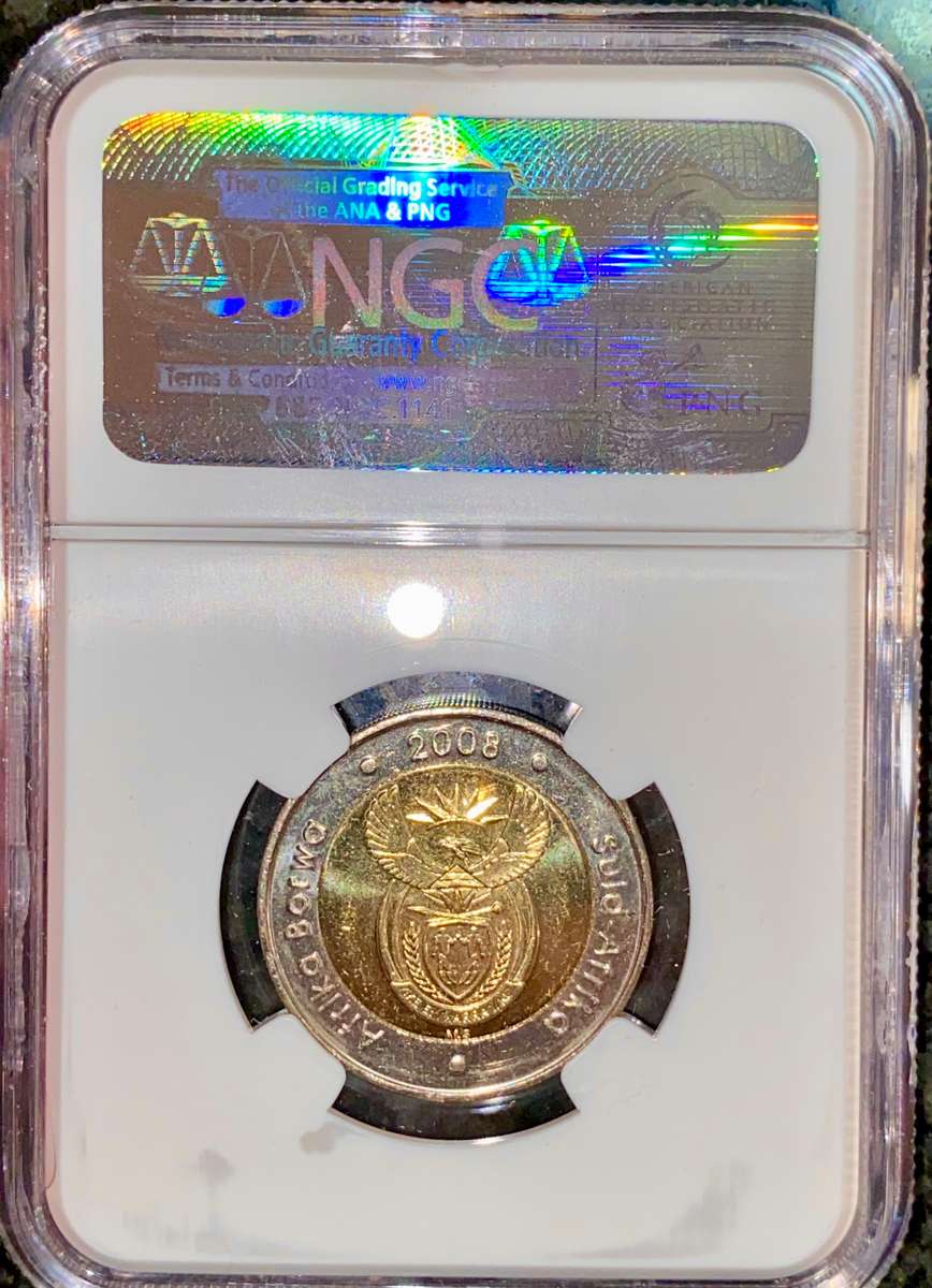 SOUTH AFRICA GRADED MS66 COMMEMORATE R5 MANDELA 90TH BIRTHDAY 2008 NGC