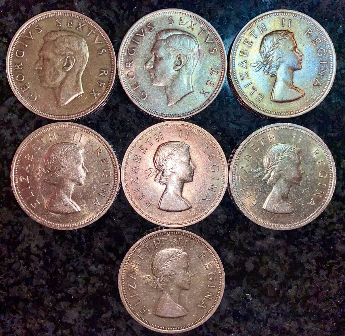 SA Union Silver Set 5 shillings 1951 - 1952 - 1953 - 1955 - 1956 - 1957 - 1958 - good condition