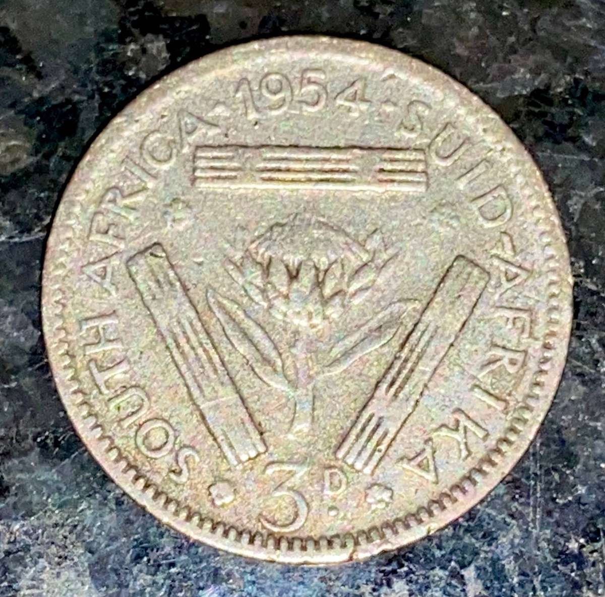 SA Union silver 3d threepence 1954
