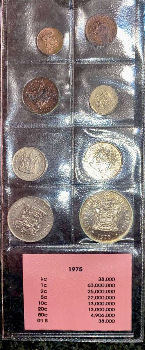 Complete Set Uncirculated 1975 Silver R1 to 1/2 cent with mintage info card